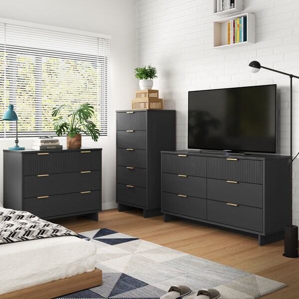 Manhattan Comfort Granville Dark Grey 5-Drawer Tall Dresser, 3-Drawer Standard Dresser and 6-Drawer Double Dresser GRAN035 - main